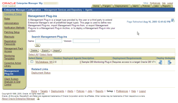 This is the Management Plug-ins page.