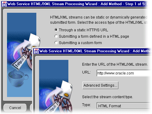 HTML/XML Stream Processing Wizard screen