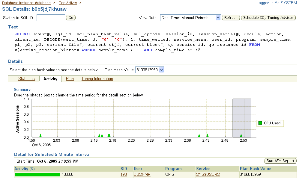 This is the Enterprise Manager SQL Details page.